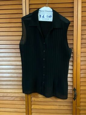 Fashion Bug Black Sheer Sleeveless Button Front Blouse